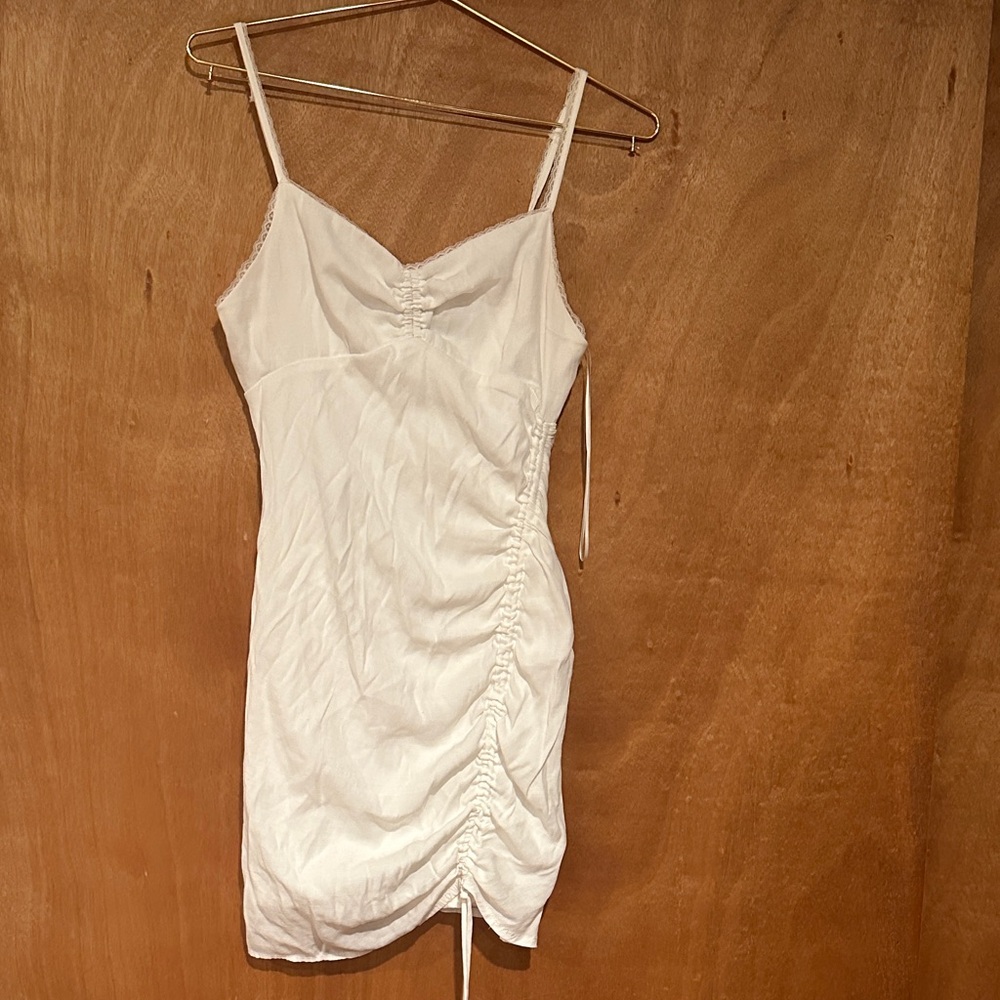 White Ruched Spaghetti strap slip dress